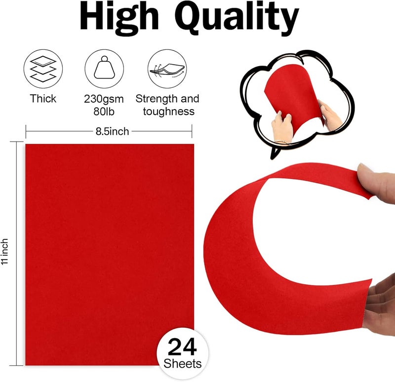 Goefun 24 Sheets Bright Red Cardstock 8.5 x 11 Construction Paper, 80lb Red Card Stock Paper for Christmas, Valentines Day, Invitations and Craft - Image 2